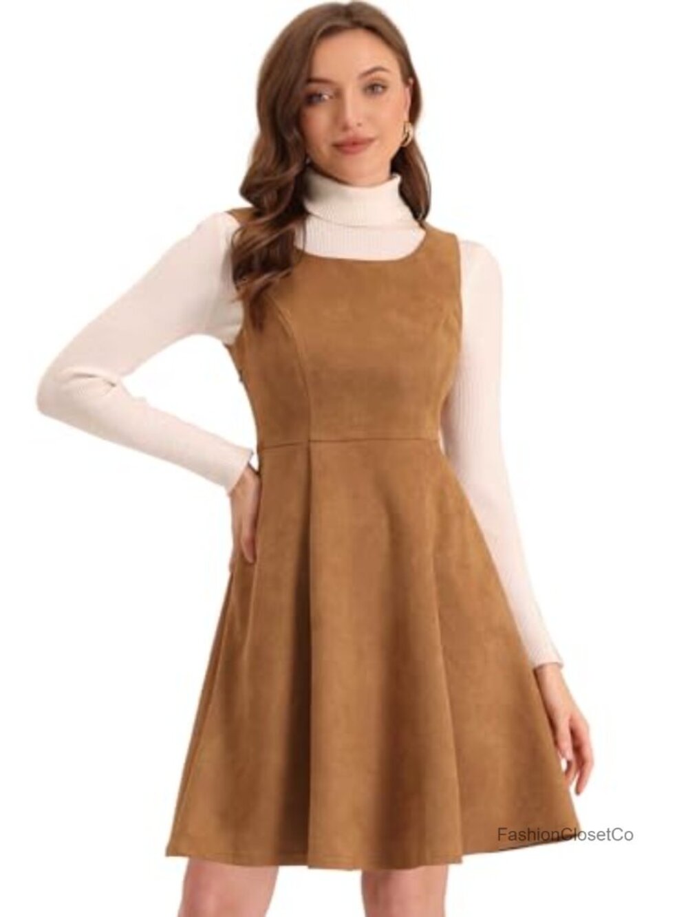 Vintage Faux Suede Pinafore Dress Sleeveless A-Line Knee Length
